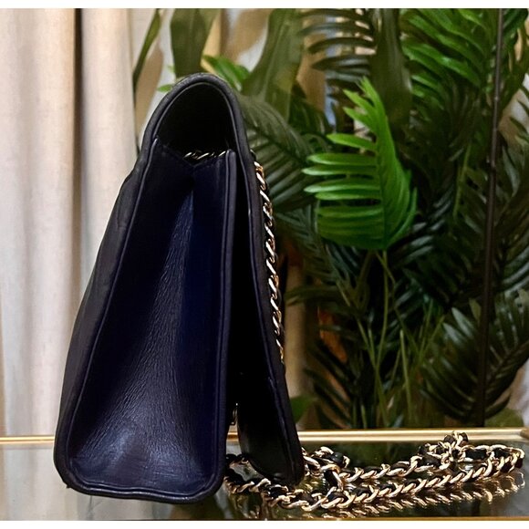 ✺ AUTHENTIC TORY BURCH NAVY BLUE QUILTED LEATHER FLEMING/ALEXA HANDBAG - Picture 5 of 11